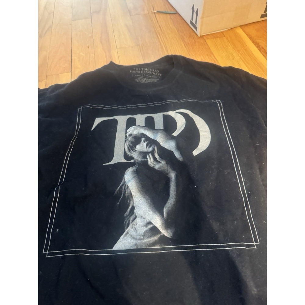 Taylor Swift The Tortured Poets Department Black TShirt Women's XS TTPD SS Logo